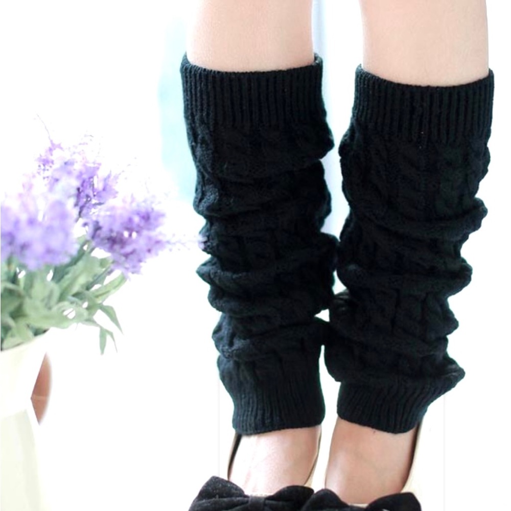 Ladies Leg Warmers Knee High Knit Crochet (Black)